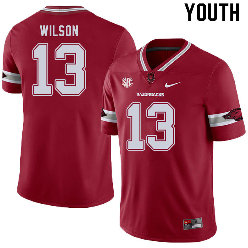 Youth #13 Jaedon Wilson Arkansas Razorbacks College Football Jerseys Sale-Alternate Cardinal - Click Image to Close